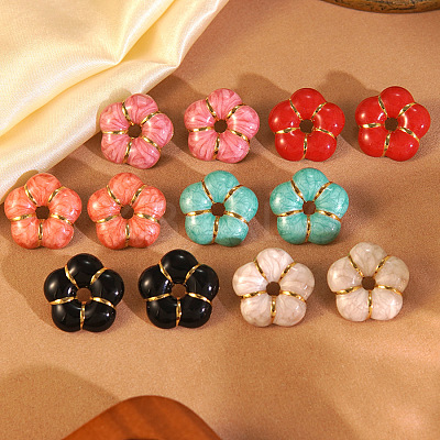 304 Stainless Steel Enamel Flower Stud Earrings EJEW-Z147-03G-1