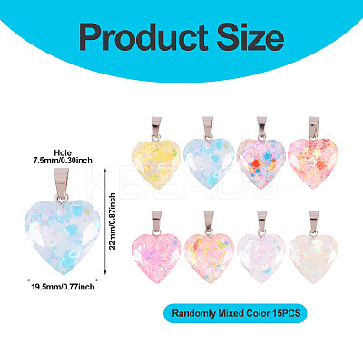 15Pcs Luminous Resin Sequins Pendants RESI-TA0004-20C-1