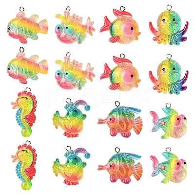 16Pcs 8 Styles Ocean Theme Transparent Resin Pendants RESI-YW0004-97-1