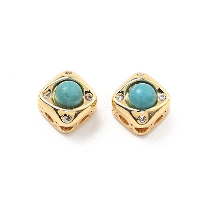 Brass Pave Synthetic Turquoise Rhombus Multi-Strand Links KK-B129-26A-01G-1
