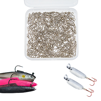 100Pcs Brass with Stainless Steel Fishing Fishhook Connector Clasp FIND-FH0010-48P-1