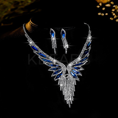 Rhinestone Butterfly Tassel Pendant Necklace & Horse Eye Tassel Stud Earrings Sets for Women WGCD1FC-05-1