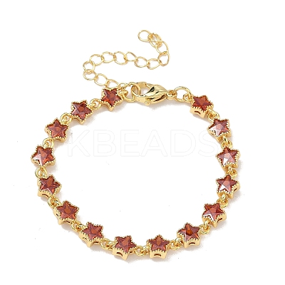 Star Brass Pave Cubic Zirconia Link Chain Bracelets for Women BJEW-P385-03G-05-1