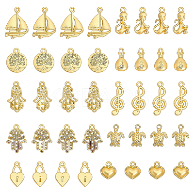 40Pcs 10 Style Rack Plating Alloy Pendants PALLOY-CA0002-41-1