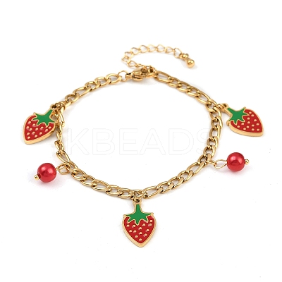 304 Stainless Steel Enamel Charm Bracelets for Women BJEW-G747-01G-1