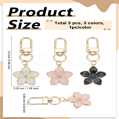 3Pcs 3 Colors Flower Alloy Enamel Pendant Decorations KEYC-LP0001-33-1