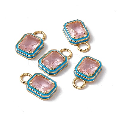 Pink Glass Rectangle Pendants KK-I696-10G-02-1