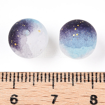 Frosted Baking Paint Crackle Glass Beads with Glitter Powder X1-DGLA-T004-01J-1