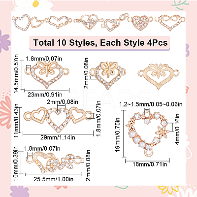 40Pcs 10 Styles Alloy Crystal Rhinestone Connector Charms ALRI-SC0001-31-1