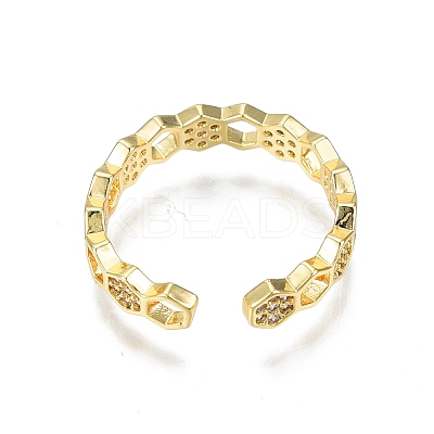 Clear Cubic Zirconia Hexagon Wrap Open Cuff Ring RJEW-N030-20-1