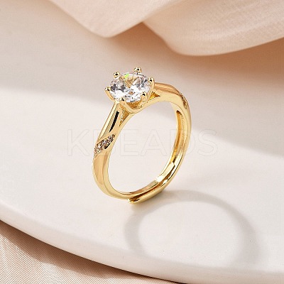 Brass Micro Pave Clear Cubic Zirconia Finger Rings for Women RJEW-U049-05G-1
