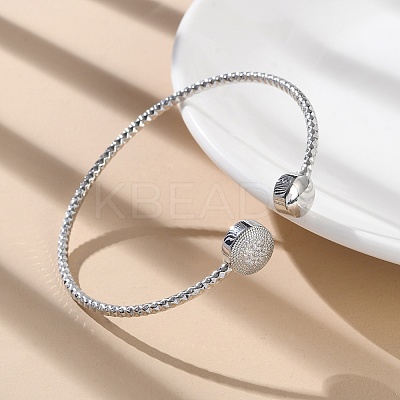 Clear Cubic Zirconia Open Cuff Bangle BJEW-G737-01P-03-1