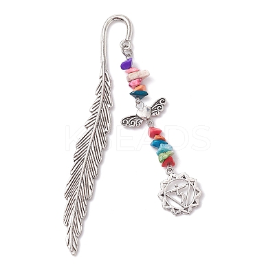 Tibetan Style Alloy Feather Bookmark AJEW-JK00310-02-1