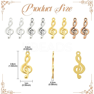 60Pcs 4 Colors Tibetan Style Treble Clef Pendants TIBEP-YW0002-09-1