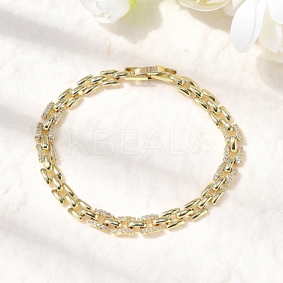 Brass Micro Pave Clear Cubic Zirconia Panther Chain Bracelets for Women BJEW-H630-04G-1