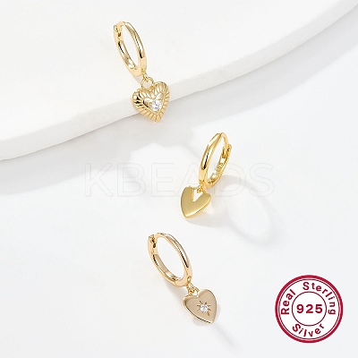 3 Pcs 3 Style Cubic Zirconia Heart Dangle Hoop Earrings for Women EJEW-F317-08G-1