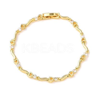Brass Micro Pave Clear Cubic Zirconia Link Chain Bracelets for Women BJEW-D387-02G-1
