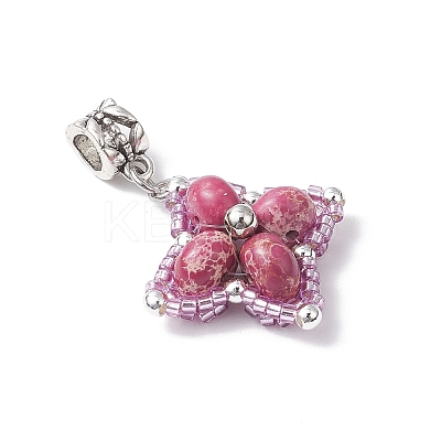 Dyed Synthetic Imperial Jasper & Glass Seed Beaded Star European Dangle Charms PALLOY-MZ00693-02-1