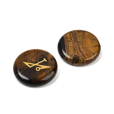 4Pcs 4 Styles Natural Tiger Eye Flat Round with Angels Symbol Display Decorations G-R007-01D-1