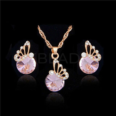 Butterfly & Flat Round Alloy Rhinestone Pendant Necklaces & Stud Earrings FS-WG892EC-01-1