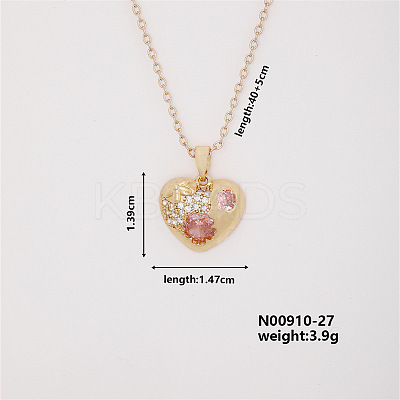 Vintage Heart-shaped Brass Micro Pave Pink Cubic Zirconia Pendant Necklaces FH1361-3-1