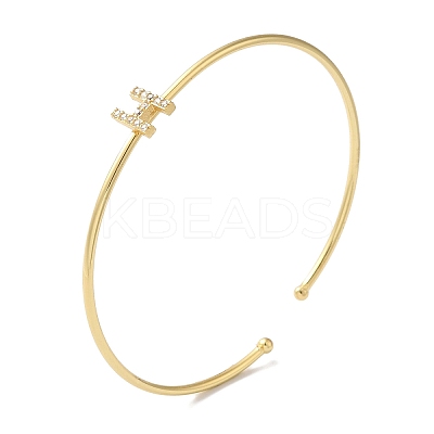 Rack Plating Brass Micro Pave Clear Cubic Zirconia Letter Open Cuff Bangles BJEW-A018-01G-H-1