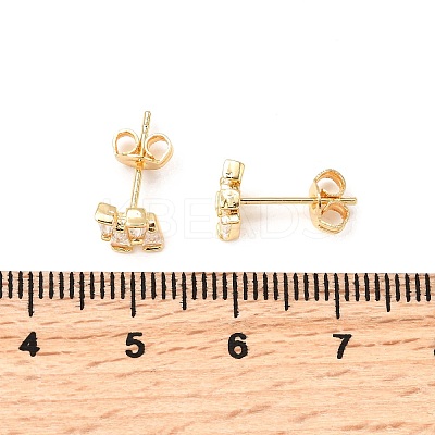 Nuggets Brass Micro Pave Clear Cubic Zirconia Stud Earrings EJEW-A135-16G-1