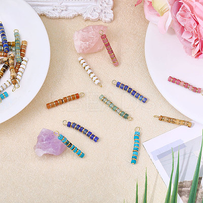 24Pcs 8 Style Natural Gemstone Pendants PALLOY-CA00030-1