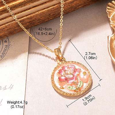 Alloy Enamel with Natural Pearl Pendant Brass Chain Necklaces FS-WGD59E5-07-1