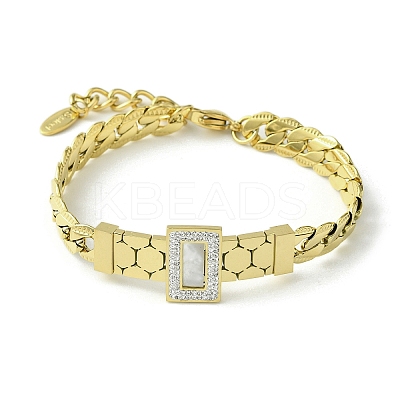Natural Shell & Cubic Zirconia Rectangle Link Bracelet BJEW-Q775-04G-1