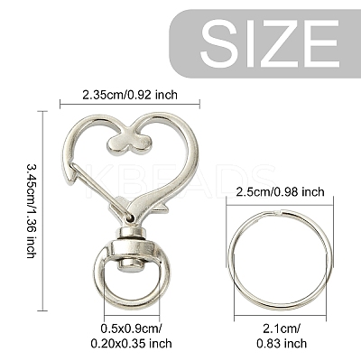 10Pcs Heart Shape Zinc Alloy Swivel Lobster Clasps IFIN-YW0003-88G-1