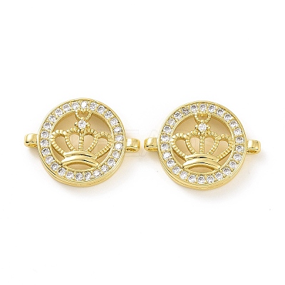 Rack Plating Brass Micro Pave Clear Cubic Zirconia Connector Charms KK-C008-10G-1