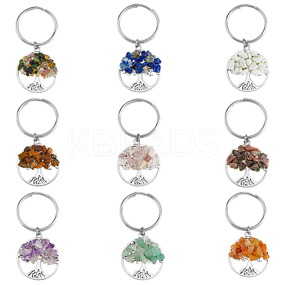 4 Sets Natural Stone Keychains KEYC-FH0001-20-1