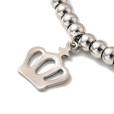 Tarnish Resistant 304 Stainless Steel Crown Charm Bracelet with 201 Stainless Steel Round Beads for Women BJEW-B057-23P-1