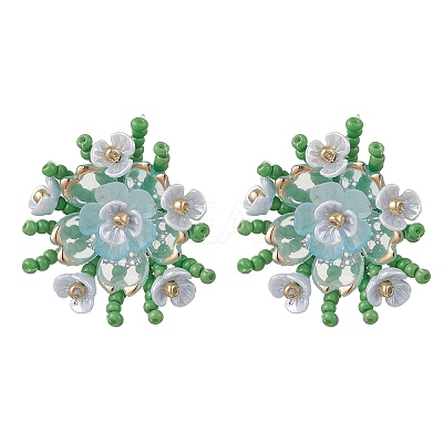 Flower Handmade Glass Seed Beads Stud Earrings EJEW-MZ00656-01-1