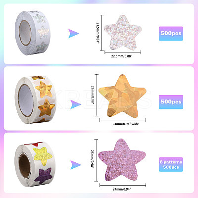3 Rolls 3 Styles Laser Star Self-Adhesive Gift Tag Glitter Foil Sticker Labels DIY-CA0006-19-1