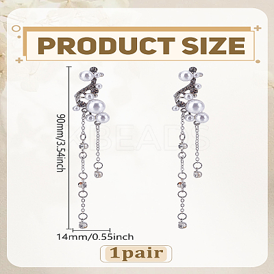 1Pair Alloy Rhinestone Tassel Cuff Earrings EJEW-LP0012-19-1