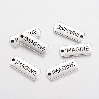 Tibetan Style Alloy Rectangle with Word Imagine Pendants TIBEP-Q043-056-RS-1