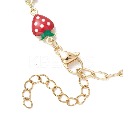 Brass Enamel Red Strawberry Link Mixed Chain Bracelet Making AJEW-JB01551-1