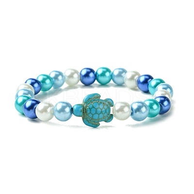 2Pcs 2 Colors 8mm Round Baking Paint Pearlized Glass Pearl Beaded Stretch Bracelet Sets BJEW-JB10899-1
