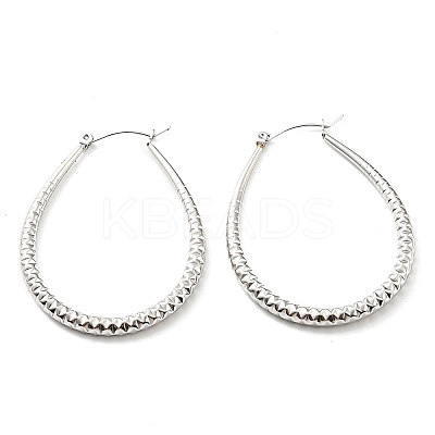 Non-Tarnish 304 Stainless Steel Textured Teardrop Hoop Earrings EJEW-B023-19P-1