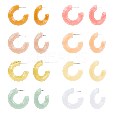 8 Pairs 8 Colors Acrylic Arch Stud Earrings EJEW-AN0003-38-1