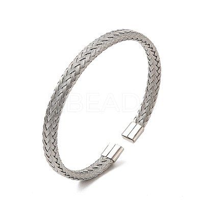Non-Tarnish 304 Stainless Steel Flat Mesh Chain Shape Open Cuff Bangle for Women BJEW-C033-08P-1