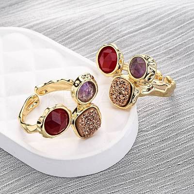 Natural Amethyst/Korean Jade/Agate Germ Cuff Rings RJEW-M076-05G-05-1