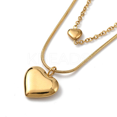 304 Stainless Steel Cable & Round Snake Chains Double Layer Necklace NJEW-Z028-03G-1