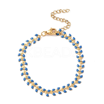 Enamel Ear of Wheat Link Chains Bracelet BJEW-P271-02G-1