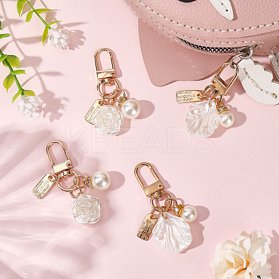 4Pcs 2 Styles Cute Shell Shape & Round ABS Plastic Pendant Decoration HJEW-BBC0001-24-1