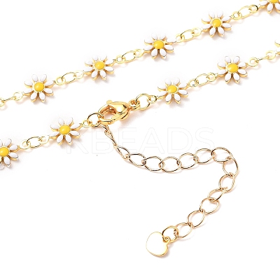 Brass Enamel Daisy Link Chain Necklaces NJEW-JN03173-1