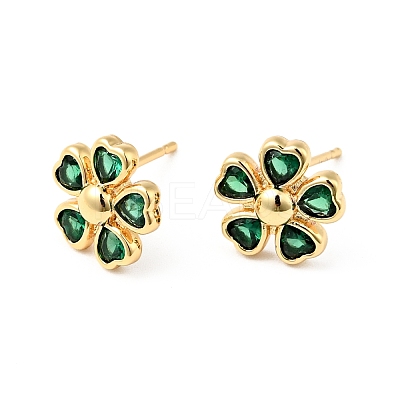 Rack Plating Brass Cubic Zirconia Stud Earrings for Women EJEW-G311-07G-1
