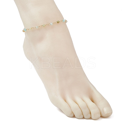 304 Stainless Steel & Natural Agate(Dyed & Heated) Faceted Round Link Chain Anklets AJEW-AN00747-02-1